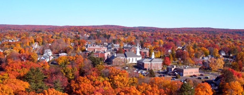 view of the town of Manchester and trees