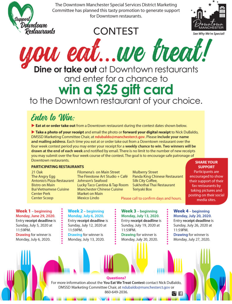 Downtown "You Eat We Treat" promotional flyer